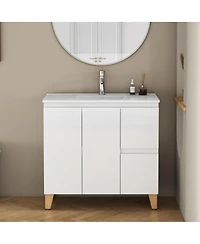 Sillysis Inch Bathroom Vanity with Sink, Glossy Storage Cabinet, Soft Close Drawer