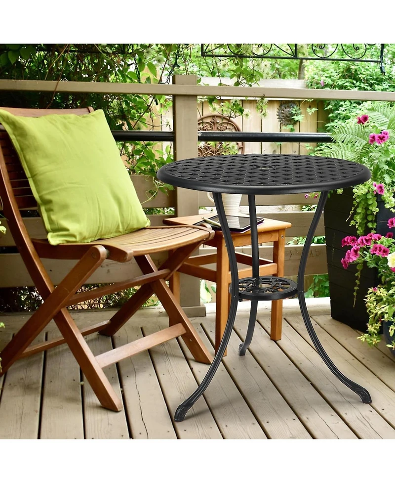 gaomon Patio Bistro Table, 24" Round Outdoor Coffee Table with 2" Umbrella Hole, Cast Aluminum Side Iron Frame