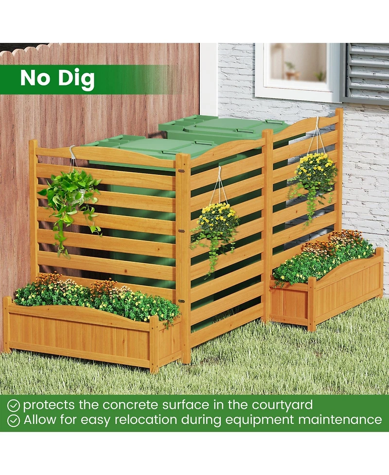 Sugift Three Panel Wood Air Conditioner Fence with Planter Box