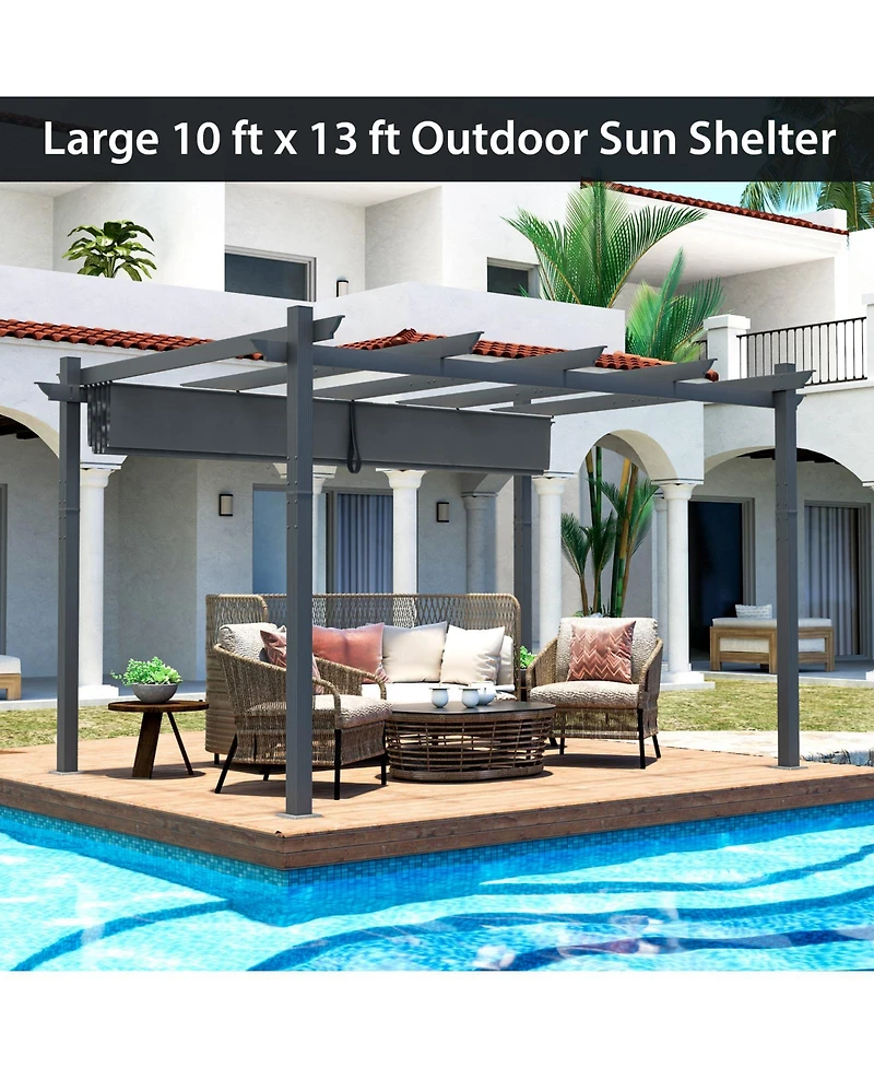 Sugift 10 x 13 Feet Outdoor Aluminum Retractable Pergola Canopy Shelter