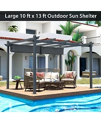 Sugift 10 x 13 Feet Outdoor Aluminum Retractable Pergola Canopy Shelter