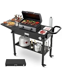 Ecooso Foldable Outdoor Grill Cart 31x17 Inch with Side Table and Hooks