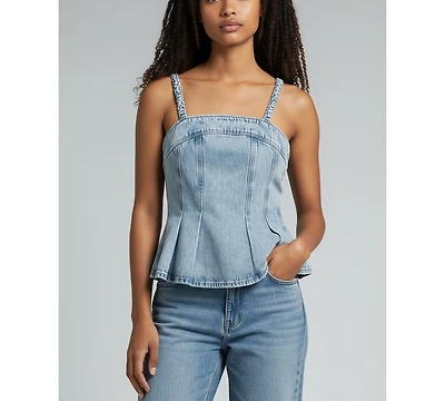 Blank Nyc Women's Square Neck Sleeveless Cotton Denim Top