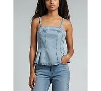Blank Nyc Women's Square Neck Sleeveless Cotton Denim Top