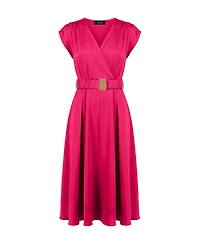 Ivonne Women's Sleeveless Midi Satin Dress with Belt