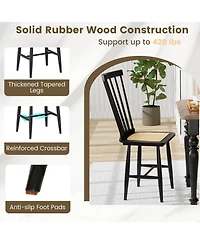 Sugift Farmhouse Solid Rubber Wood Dining Chairs Set of 2 with Pe Rattan Seats