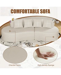 Rainsken Modern Curved Modular Sectional Sofa, 3-Seater Half Moon Couch with Chenille Fabric, 2 Cup Holder and Side Pockets for Living Room