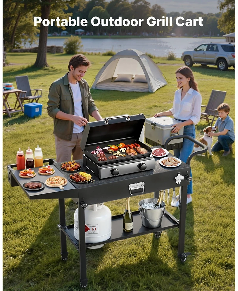 Ecooso Foldable Outdoor Grill Cart 31x17 Inch with Side Table and Hooks