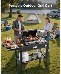 Ecooso Foldable Outdoor Grill Cart 31x17 Inch with Side Table and Hooks