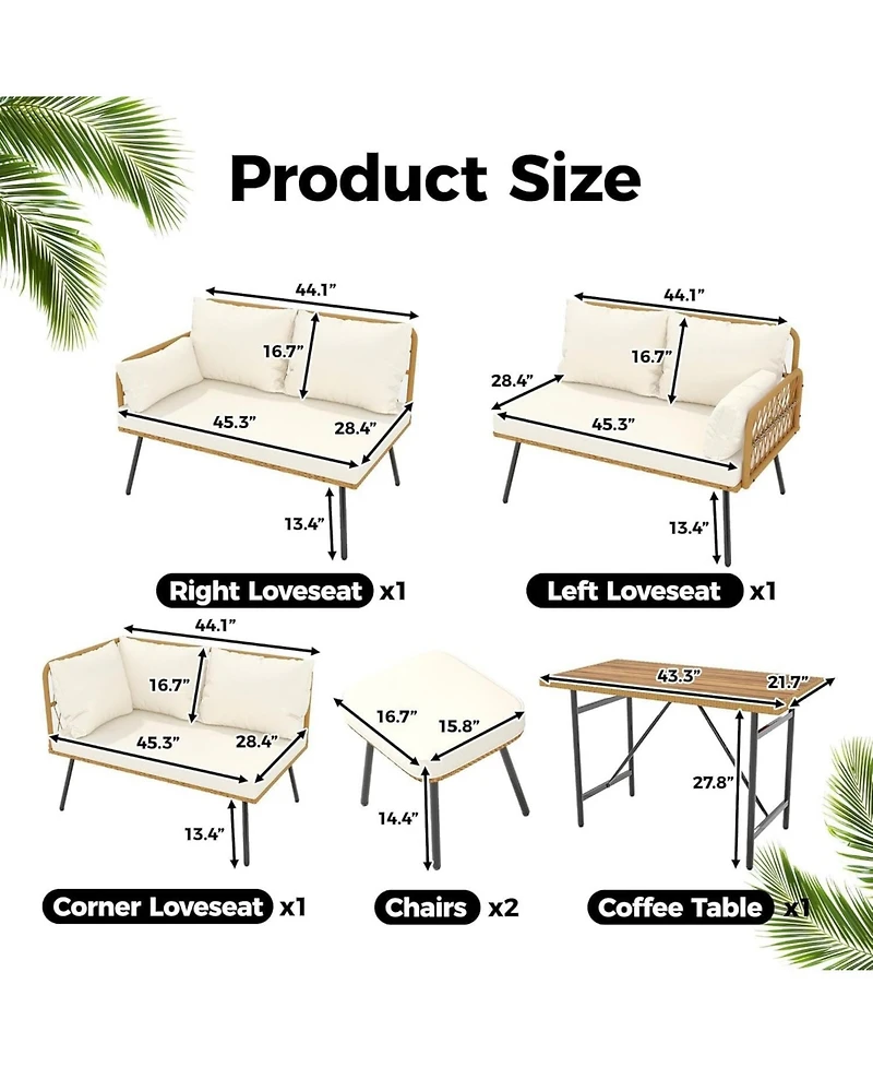 gaomon 6-Piece Patio Conversation Set with L-Shaped Sofa, Ottomans and Table