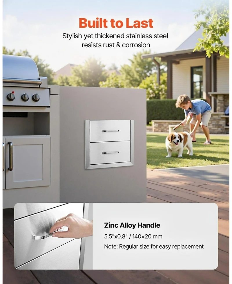 Gouun Stainless Steel Triple Bbq Drawers, Flush Mount