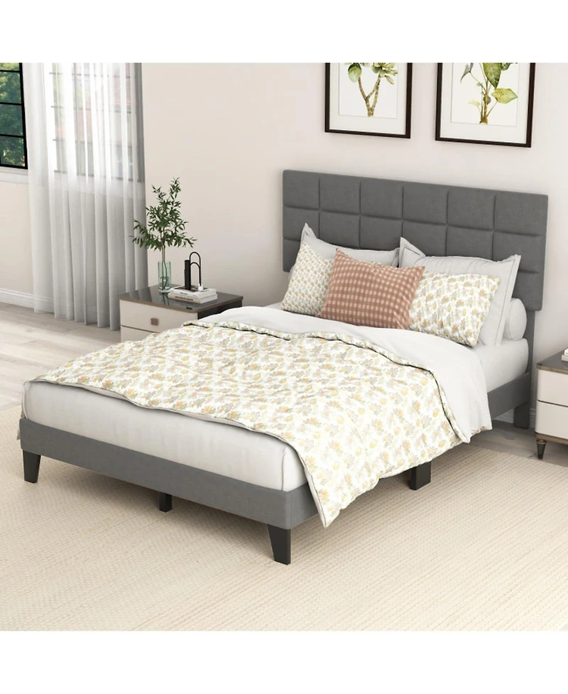 Gouun Rubberwood Platform Bed Frame with Headboard and Adjustable Headboard