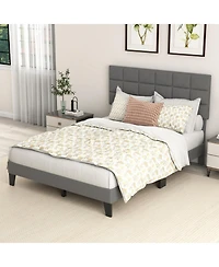 Gouun Rubberwood Platform Bed Frame with Headboard and Adjustable Headboard