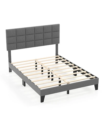 Gouun Rubberwood Platform Bed Frame with Headboard and Adjustable Headboard