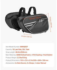 Mecale 30L Motorcycle Saddlebags 15L Each Side with Waterproof Rain Cover