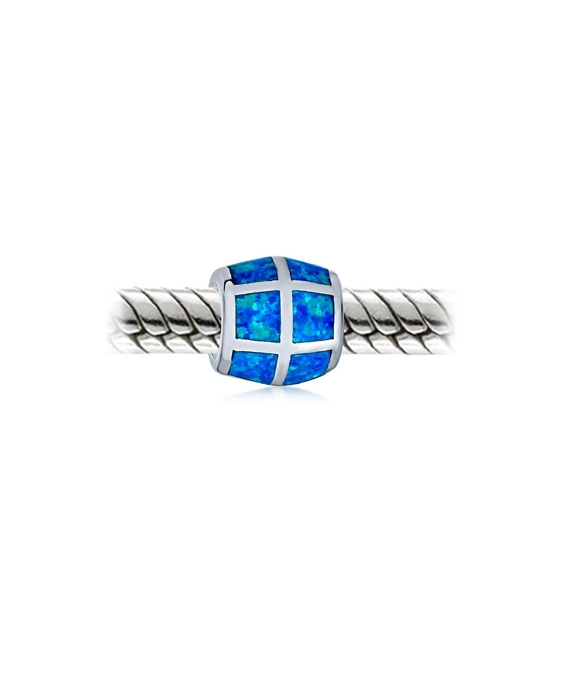 Bling Jewelry Created Opal Inlay Barrel Charm Bead .925 Sterling Silver For Bracelet
