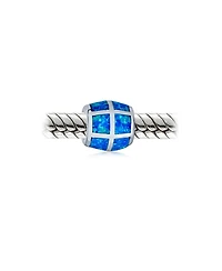 Bling Jewelry Created Opal Inlay Barrel Charm Bead .925 Sterling Silver For Bracelet