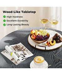 Gouun Round 33.5 in Patio Bistro Table with Wood-Like Top and Adjustable Feet