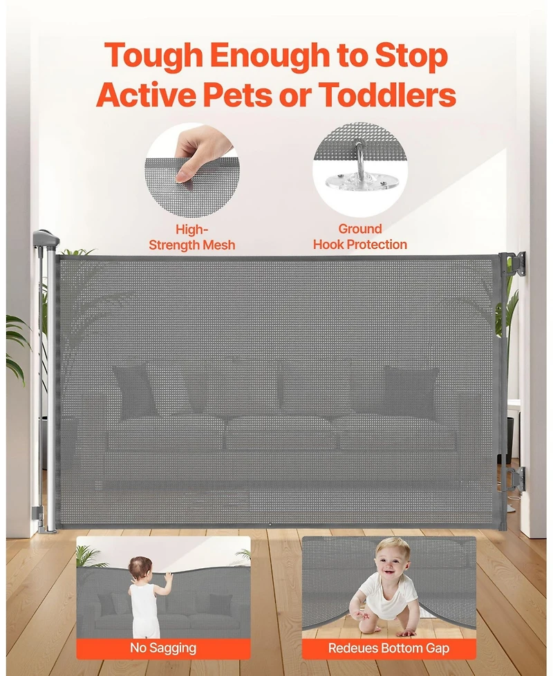 Cozito Retractable Baby Gate 38.5 in Tall Extends to 57 in Mesh