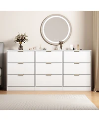 Rainsken 9 Drawer Dresser for Bedroom, 63" Large Deep Chest of Drawers, with Metal Handle, Bedroom Living Room