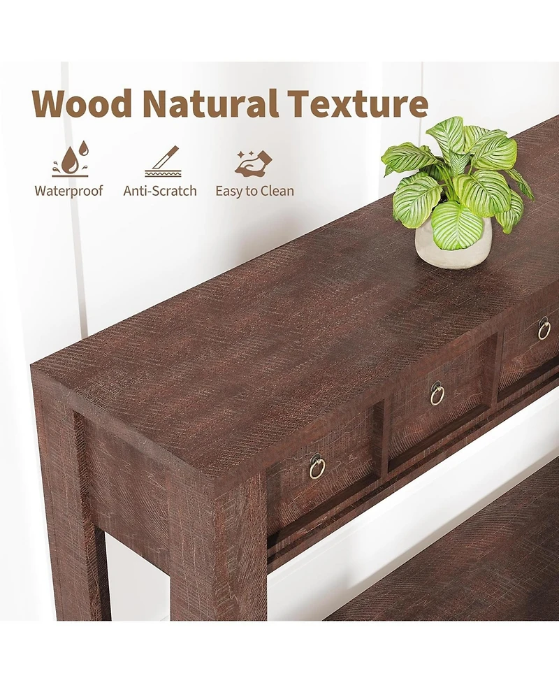 gaomon Entryway, Console Table Narrow Sofa Table Behind Couch, Farmhouse Entry Table with 2 Drawers, 2-Tier Open Shelf Hallway Foyer Table