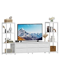gaomon 88.9" Tv Stand for 75" Tv, Media Console with Fabric Drawers and 4-Tier Open Shelves.