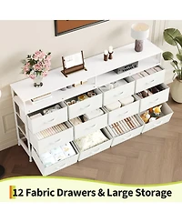 gaomon Bedroom or Living Room 12 Drawer Dresser Tv Stand, Fabric Storage Organizer with Open Shelves.