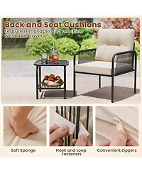 Gouun 3-Piece Pe Wicker Patio Bistro Set with Cushions and Glass Coffee Table