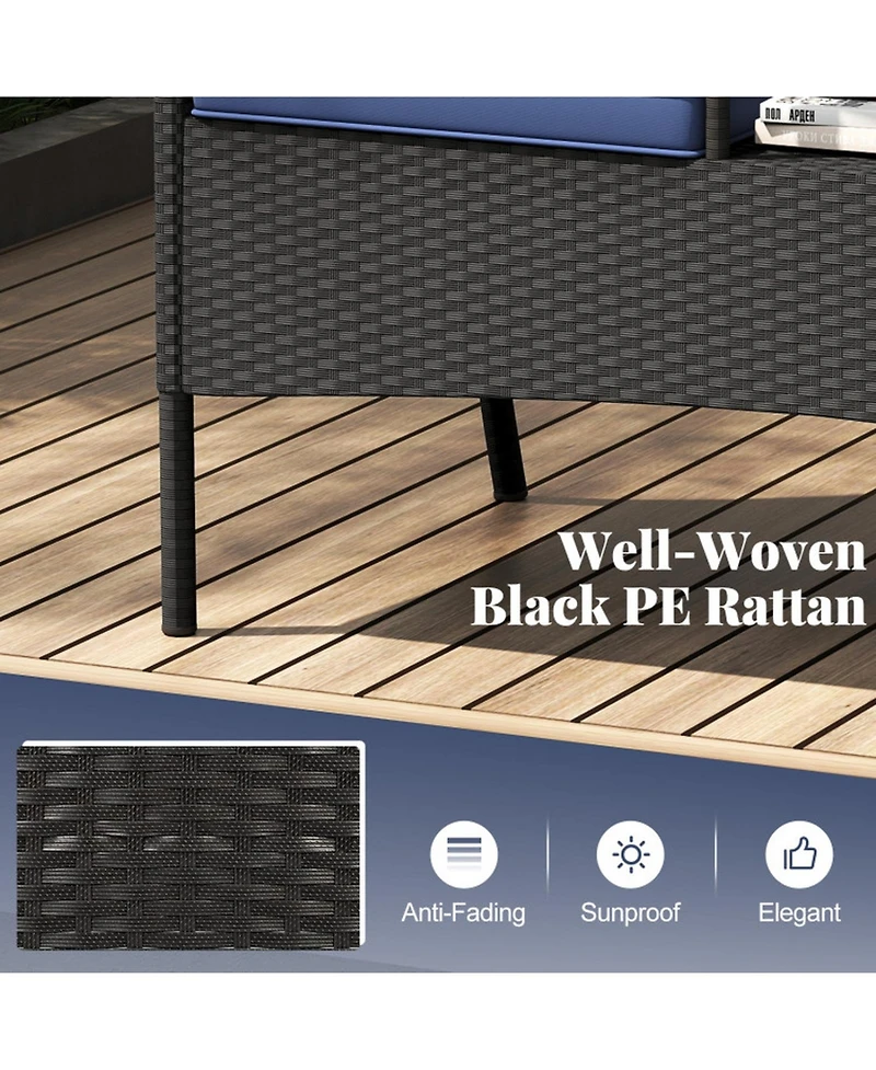 Gouun Pe Rattan Patio Loveseat with Built-In Tempered Glass Table and Cushions