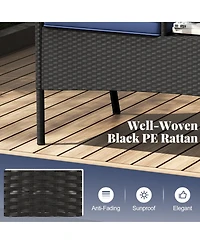 Gouun Pe Rattan Patio Loveseat with Built-In Tempered Glass Table and Cushions