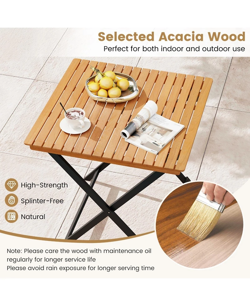 Sugift 28 in Patio Folding Square Table with Slatted Tabletop