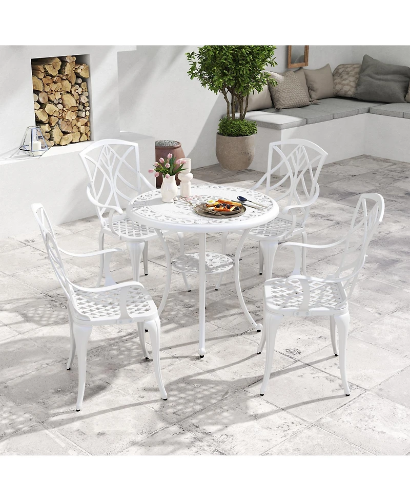 Sugift 5 Piece Patio Cast Aluminum Dining Set with Umbrella Hole