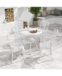 Sugift 5 Piece Patio Cast Aluminum Dining Set with Umbrella Hole