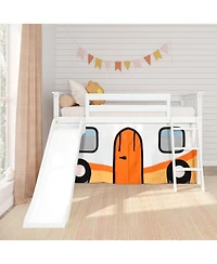 Max & Lily Low Loft With Easy Slide and Orange Camper Van Curtain
