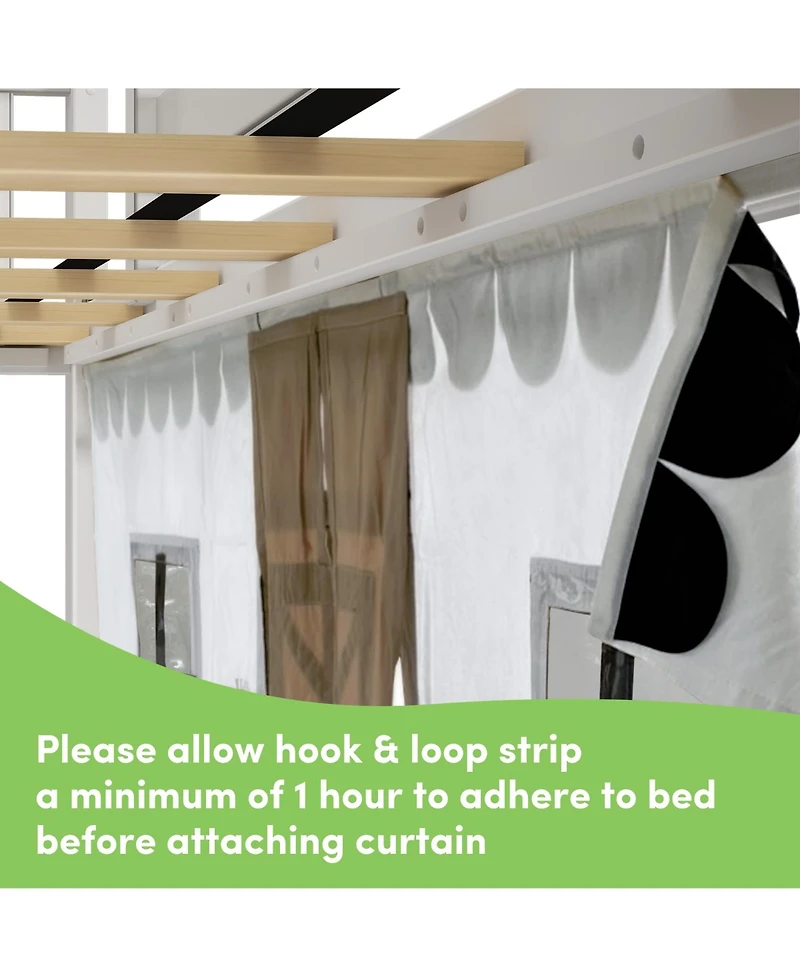 Max & Lily Low Twin over Twin Bunk With Stairs, Easy Slide Farmhouse Curtain