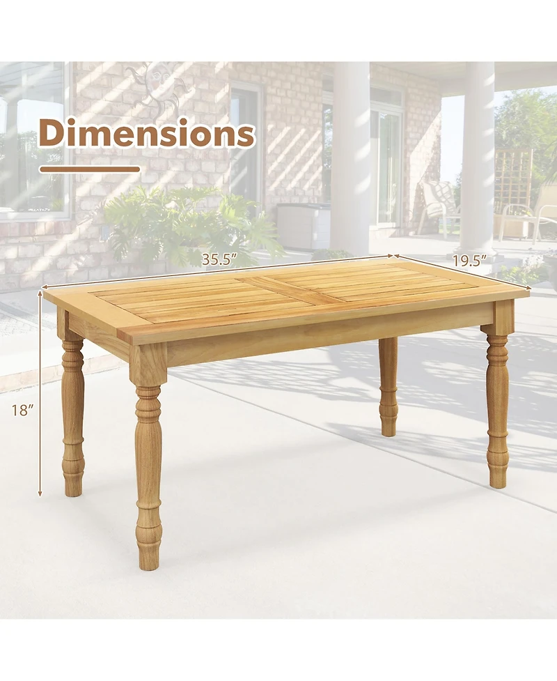 Gymax Patio Coffee Table with Solid Teak Wood Structure Slatted Tabletop for Backyard