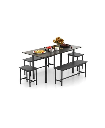 Gouun 5-Piece Expandable Dining Table Set with Benches and Stools, Seats 4 to 6