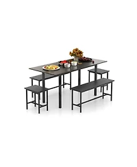 Gouun 5-Piece Expandable Dining Table Set with Benches and Stools, Seats 4 to 6