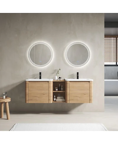 Sillysis Inch Wall Mounted Double Sink Bathroom Vanity with Storage Shelves