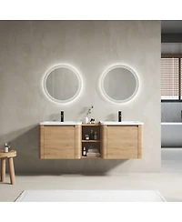 Sillysis Inch Wall Mounted Double Sink Bathroom Vanity with Storage Shelves