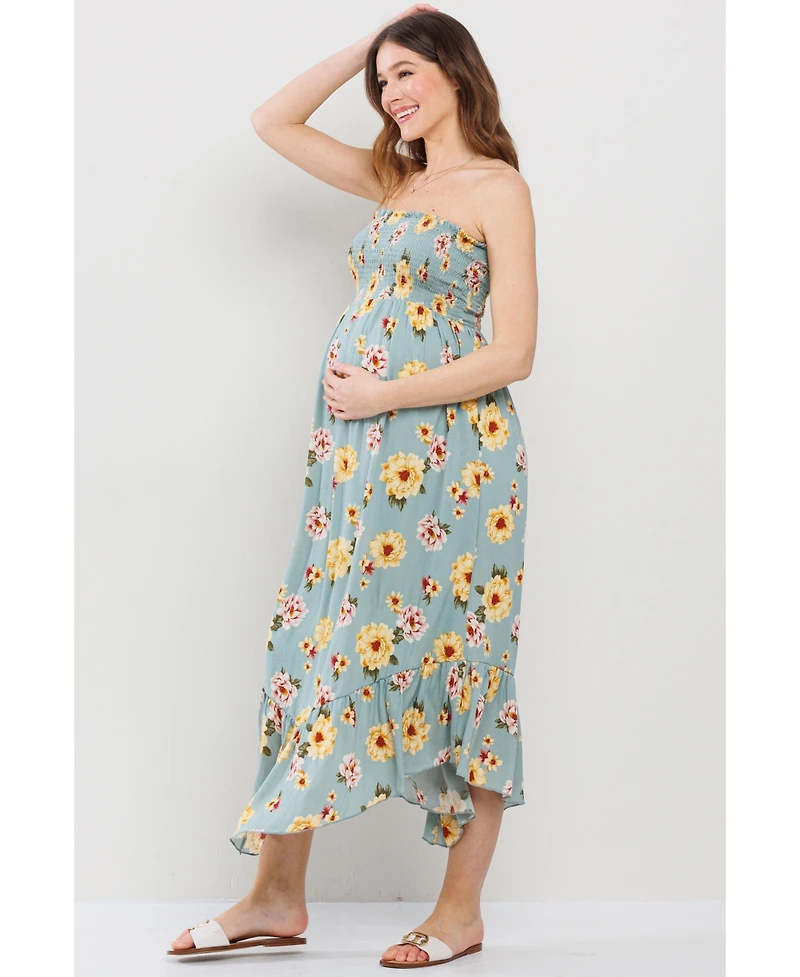 Hello Miz Maternity Floral Smocked Strapless Midi Dress