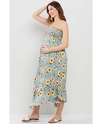 Hello Miz Maternity Floral Smocked Strapless Midi Dress
