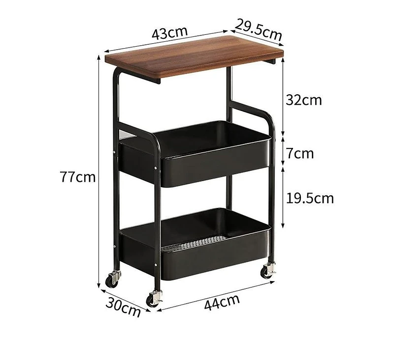 gaomon 3-Tier Rolling Cart w/Wooden Tabletop, Utility Cart w/Lockable Wheels, Multipurpose Storage Organizer Trolley for Kitchen, Office, Bedroom