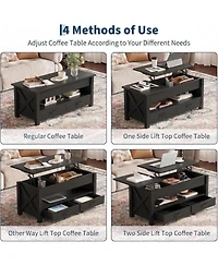 gaomon 47.2'' Lift-Top Coffee Table with Split Lift Design, Storage Shelf, 2 Drawers & Hidden Compartment