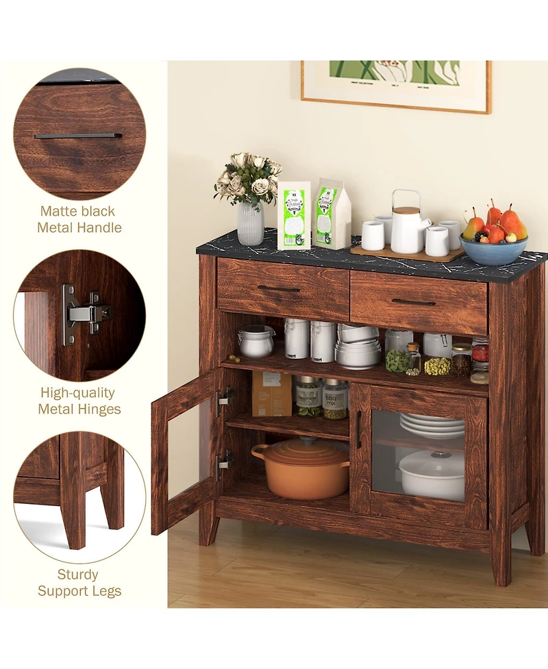 Sugift Coffee Bar Cabinet with 2 Drawers and 1 Open Compartment