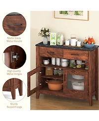 Sugift Coffee Bar Cabinet with 2 Drawers and 1 Open Compartment