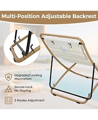 Rainsken 2-Piece Foldable Rattan Lounge Chair Set, Outdoor Reclining Chair with Adjustable Backrest, Thick Cushion and Removable Headrest for Beach