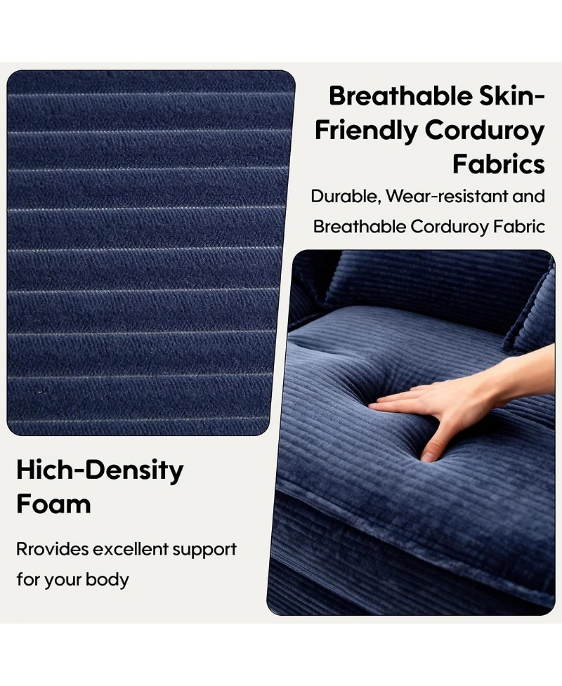 Rainsken 84" Corduroy Loveseat Sofa, Contemporary Deep Seat Couch with Cushion Pillows for Living Room and Home Office