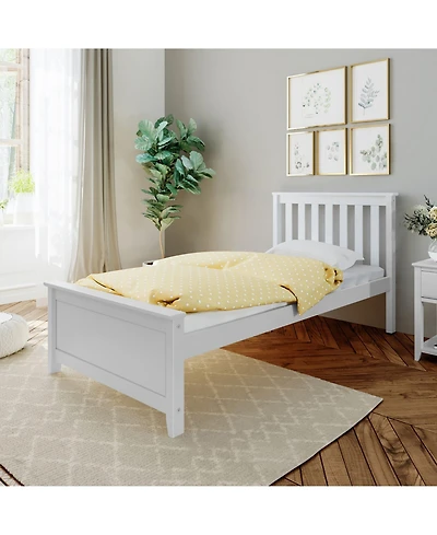 Max and Lily Twin Bed Frame with Headboard, Solid Wood Platform for Kids
