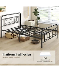Sugift Full Size Platform Bed with High Headboard and Snap Lock Metal Slats